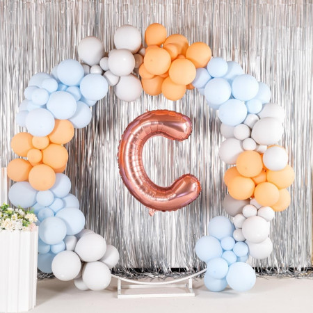 Balon Folie Metalizata Litera C, Cyrax, 80 cm, Umflati cu Heliu sau Aer, Ambalaj Individual, Pai inclus, Rose Gold