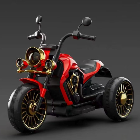 Tricicleta Electrica pentru Copii, Cyrax, cu 2 Acumulatoare 380*2, 6V 4.5, Telecomanda, Bluetooth, Sistem Anti-Rasturnare, Sistem de Lumini si Sunet, 6-8 Ani, 93 x 48 x 63 cm, Rosu Negru