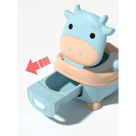 Olita pentru Copii, Cyrax, +1an, Portabila, Model Vacuta, cu Capac, Prietenoasa, Non-Toxic, Compartiment Detasabil, cu Manere, cu 4 Picioare, Usor de Curatat, Albastru