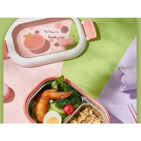 Cutie pentru Pranz sau Gustari, Cyrax, cu Doua Compartimente, pentru Copii si Adulti, Etansare, PP, Perfect pentru Scoala si Birou, 1000 mL, 22.5x14.5x8 cm, Roz