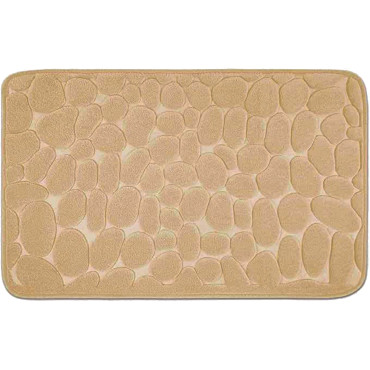 Covoras pentru Baie Antiderapant,  Uscare Rapida, Model 3D Piatra, 40x60 cm, Bej