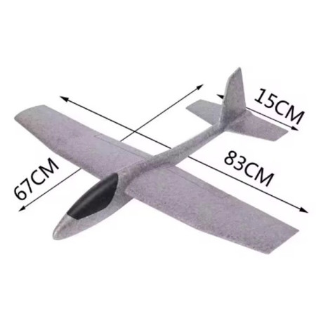 Avion Zburator, Cyrax, Tip Planor, 83 cm Lungime, +3 Ani, din Polistiren, Aruncare 10 - 30 m, Gri