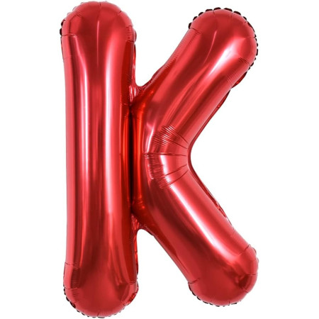 Balon Folie Metalizata Litera K, Cyrax, 40 cm, Umflati cu Heliu sau Aer, Ambalaj Individual, Pai inclus, Rosu