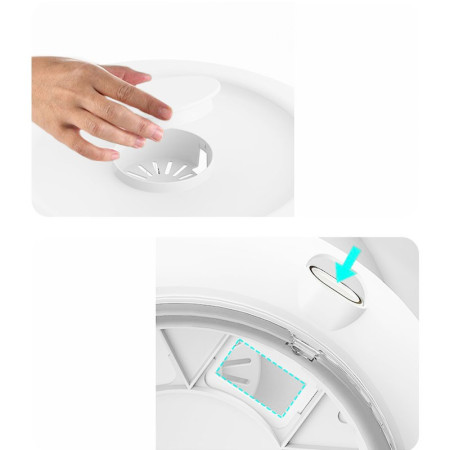 Dozator etajat de cereale Cyrax, rotativ 360, 6 compartimente, capacitate 10L, cofrag special pentru oua, vas pentru scurgerea cerealelor, 35x27.5 cm, alb