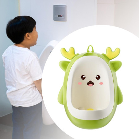 Pisoar pentru Baieti, Cyrax, 0-8 Ani, in Forma de Cerb, Perie Inclusa, Montare pe Perete, Carlig Autoadeziv Inclus, 29.8 x 23.8 cm, Verde