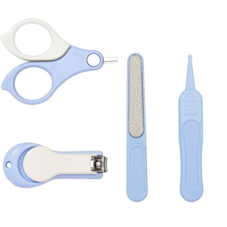 Set 4in1 de Ingrijire Unghii pentru Bebelusi, Cyrax, Cutie de Depozitare Transparenta, 0-6 Ani, 13.6x8x2 cm, Albastru Deschis