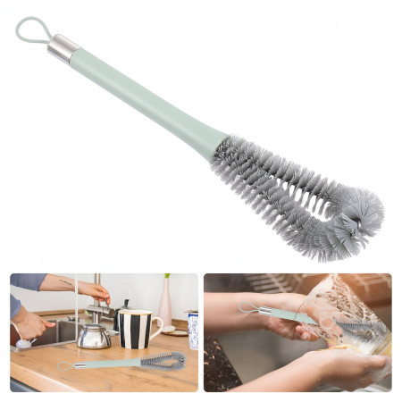 Perie de Curatat Pahare, Sticle, Biberoane, Cyrax, cu Maner Lung, Uz Casnic, Silicon, Ergonomic, 3.9x5.4x38.5cm, Verde