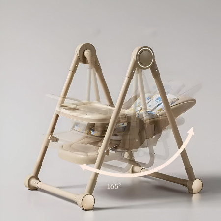 Scaun de Masa pentru Bebelusi si Copii, Cyrax, Tavita si Husa Detasabile, Multifuncțional, Stabil, Centura de Siguranta, Inaltime Ajustabila, Spatar Reglabil Moale, Balansoar, de la 6 Luni, Bej