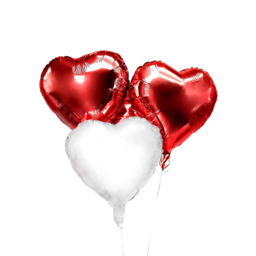 Set 3 Baloane din Folie Metalizata, Cyrax, Model Inimi, Tema Ziua Indragostitilor, 45 cm, 2 Rosii, 1 Alb, Ambalaj Individual, Pai Inclus, Umflare cu Aer sau Heliu, Alb/Rosu