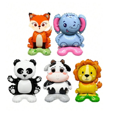 Balon din Folie Metalizata, Cyrax, Mini Figurine Animalute, Model Vacuta, Tematica Aniversare, 38x58 cm, Ambalaj Individual, Pai Inclus, Umflare cu Aer sau Heliu, Multicolor