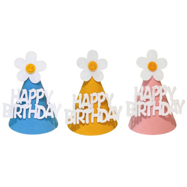 Set 3 Coifuri Happy Birthday, Cyrax, pentru Petrecere, Tematica Aniversare, cu Floare din Spuma, Multicolor