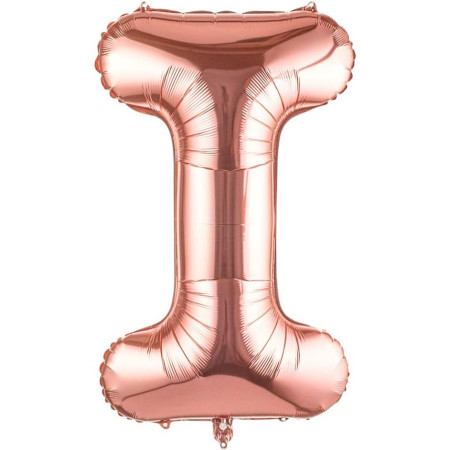 Balon Folie Metalizata Litera I, Cyrax, 80 cm, Umflati cu Heliu sau Aer, Ambalaj Individual, Pai inclus, Rose Gold