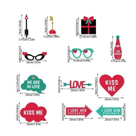 Set 12 Accesorii pentru Petrecere, Cyrax, Props pentru Photo Corner, Tematica Iubire, Multicolor