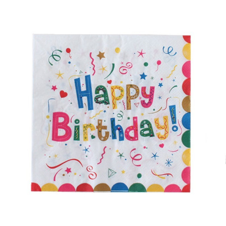 Servetele de Masa pentru Zile de Nastere, Cyrax, Servetele de masa Tematice Happy Birthday, Set 20 buc, Unisex, din Hartie, 33 x 33 cm, Alb Multicolor