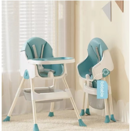 Scaun de Masa Pliabil 3in1, Cyrax, Reglabil, Multifunctional, 3 Pozitii, Masuta si Husa Detasabile, Centura de Siguranta, Albastru