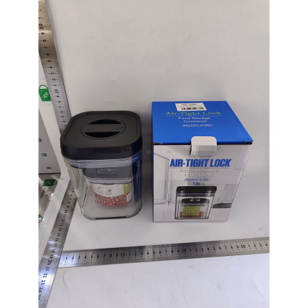 Cutii de Depozitare Alimente, Cyrax, Set din 2 Cutii de Tip Container de 0.5 si 1.3 l, Recipiente pentru Cereale in Bucatarie, Transparente cu Capac Negru