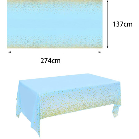 Fata de Masa, Cyrax, din PEVA, Imprimeu Buline Aurii, 137 x 274 cm, Impermeabila, Fara Pete, Curatare Rapida, Albastru