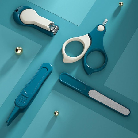 Set 4in1 de Ingrijire Unghii pentru Bebelusi, Cyrax, Cutie de Depozitare Transparenta, 0-6 Ani, 13.6x8x2 cm, Albastru Marin