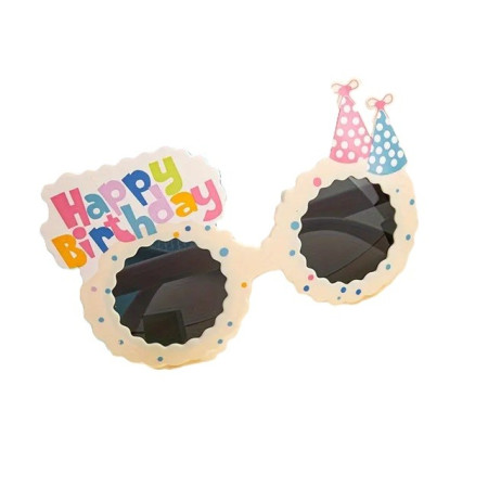 Ochelari Decorativi, Cyrax, pentru Petrecere, din ABS, Unisex, Model Happy Birthday, 13.5 x 8.5 cm, Bej
