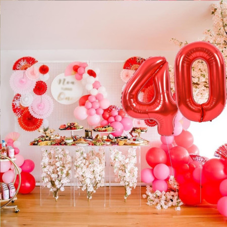 Balon din Folie Metalizata Cyrax, Figurina Cifra, Tema Aniversare 100 cm, Ambalaj Individual, Pai inclus, Umflare cu Aer sau Heliu, Rosu, Cifra 4