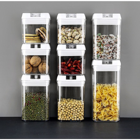 Set 6 Recipiente din Plastic, Cyrax, pentru Alimente/Obiecte, Inchidere Ermetica, 2 x 0.5l, 2 x 0.8l, 2 x 1.2l, Capac Alb, Transparent