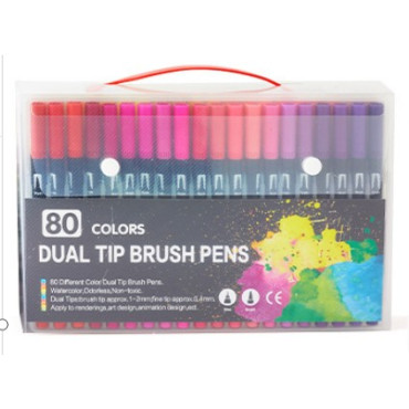 Set 80 Carioci, Cyrax, pe Baza de Apa, 2 Tipuri de Varf, 1-2 mm, 0.4 mm, Corp Carioca Negru, din Plastic, Multicolor