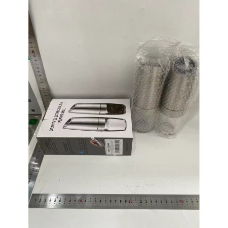 Set de 2 Rasnite electrice de Sare si Piper, Cyrax, cu Camere Depozitare Transparente, Macinare, Functionare pe Baterii, cu Lumina, ABS, 20x6.5 cm, Argintiu/Transparent