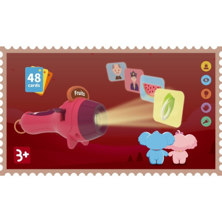 Set Jucarie Educativa, Cyrax, Proiector Tip Lanterna Pentru Copii, 6 Teme, 48 de Imagini, Cutie Depozitare, +3 ani, Rosu