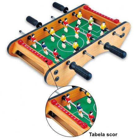 Masa de fotbal cu teren si 12 jucatori Cyrax, 4 manere, cu Tablou pentru Scor, din Metal, Lemn si ABS, 37.5 x 21 x 9.5 cm, Margini Rotunjite, pentru copii/adulti