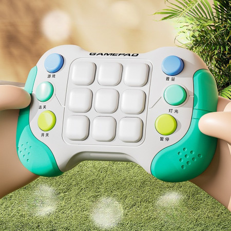 Jucarie Interactiva Cyrax, Tip Consola Pop It, 6 butoane functionale, 5 Moduri de Joc, 600 Niveluri, + 3 ani, Verde/Gri