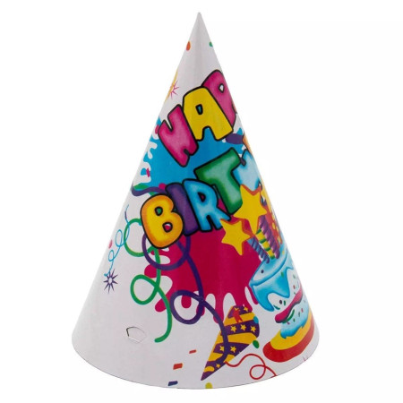 Set 6 Coifuri, Cyrax, Petrecere Copii, din Carton, 20 x 13.5 cm, Model 5 Happy Birthday, Multicolor