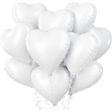 Set 3 Baloane din Folie Metalizata, Cyrax, Model Inimi, Tema Ziua Indragostitilor, 45 cm, 2 Rosii, 1 Alb, Ambalaj Individual, Pai Inclus, Umflare cu Aer sau Heliu, Alb/Rosu