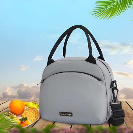 Geanta Termica pentru Pranz Cyrax, Multifunctionala, Compartimentata, Impermeabila, 2 Tipuri de Manere, 26x14.3x21.2 cm, Gri