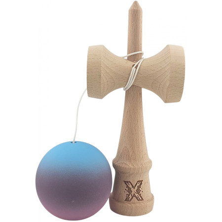Kendama X Originala, Profesionala, Cyrax, din Lemn, 18 cm, Rubber Grip, Gradient Albastru deschis/Mov/Roz