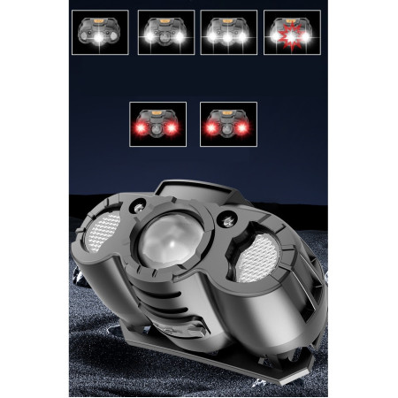 Lanterna LED de Cap,  cu Suport Inclus, Incarcare USB Tip C, Raza 100-200m, 5W, 6 Trepte de Lumina, 400 mAh, Gri