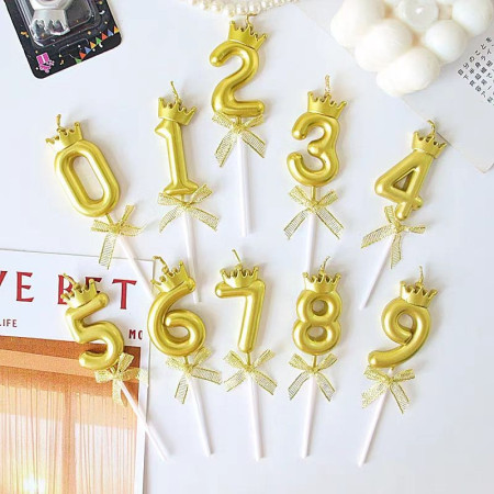 Lumanare pentru Tort Cifra 8, Model Coroana, Gold, Cyrax, Party