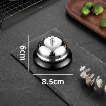 Clopotel sonerie metalica Cyrax, pentru receptie hoteluri, baruri, restaurante, material metal si plastic, 6 x 8.5 cm, argintiu