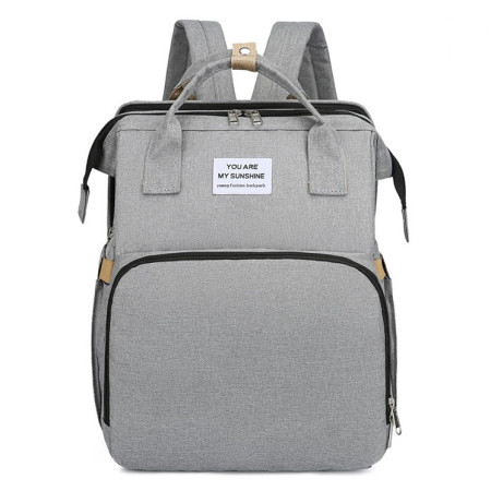 Rucsac Multifunctional pentru Mamici, Cyrax, cu Patut Pliabil si Baza de Schimbat, Rezistent la Apa, Capacitate Mare, Usor, Compartimente Multiple, Buzunar Termic pentru Lapte, 42 x 32 x 22 cm, Gri