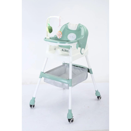 Scaun de Masa pentru Copii, Cyrax, Multifunctional, Pliabil, cu Roti, Cos de Depozitare, din Plastic, Centura de Siguranta, Suport de Agatat Jucarii, 110 x 60 x 70 cm, Verde