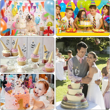 Lumanare Cifra 4, Cyrax, Model Diamond, 5 x 3.4 cm, Argintiu