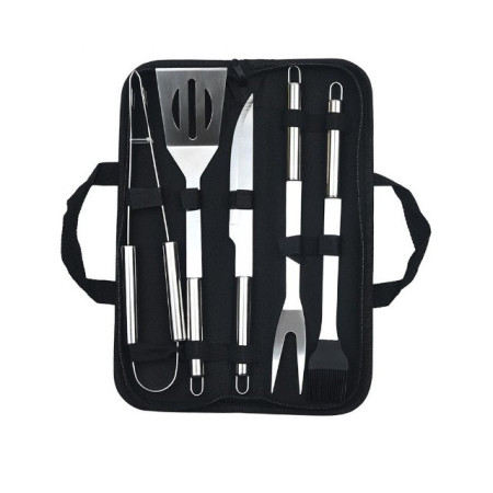 Set 5 Ustensile pentru Gratar, Cyrax, din Otel Inoxidabil, Geanta Oxford, Argintiu