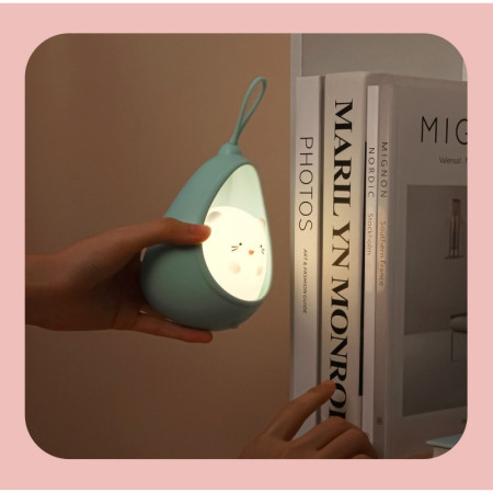 Lampa de veghe portabila cu 2 moduri de functionare  silicon non-toxic, reincarcabila USB, senzor miscare, albastru, pisicuta