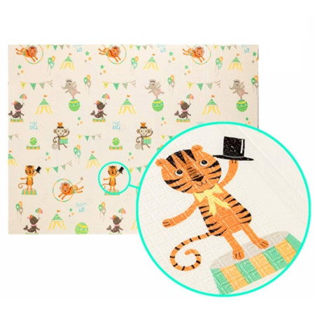 Covoras pentru Copii, Cyrax, cu 2 Fete, Model Caprioare/Circ, din XPE+PE, Impermeabil, Antiderapant, Protectie Termica, +3 Luni, Pliabil, 150 x 200 x 1 cm, Multicolor