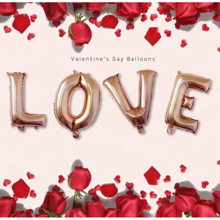 Set 4 Baloane din Folie Metalizata, Cyrax, Figurine Litere, Model Scris Love, Tema Iubire, 80 cm, Ambalaj Individual, Pai Inclus, Umflare cu Aer sau Heliu, Roz