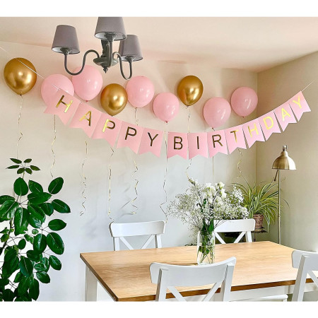 Banner Happy Birthday 100x200 cm, Cyrax, Dimensiune Stegulet 11.5x16.5 cm, Rola de Ata Inclusa, Roz