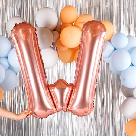 Balon Folie Metalizata Litera W, Cyrax, 80 cm, Umflati cu Heliu sau Aer, Ambalaj Individual, Pai inclus, Rose Gold