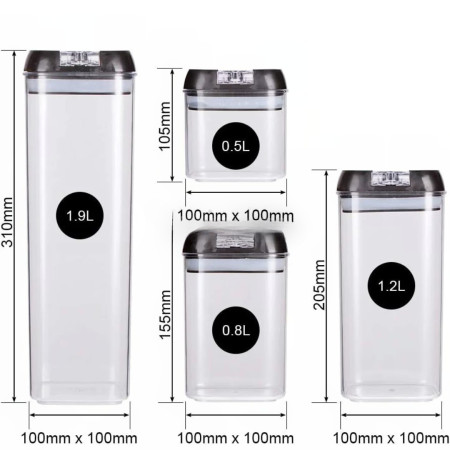 Set 7 Recipiente Organizare Alimente, Cyrax, Inchidere Etansa, Etichete Reutilizabile, Cupe Masurare, 4 Dimensiuni Diferite, din Plastic Dur, Transparent