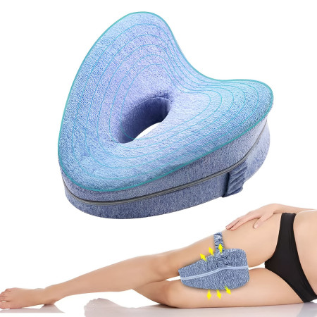 Perna Ortopedica pentru Picioare, Cyrax, Multifunctionala, Confortabilă, in Forma de Inima, Spuma cu Memorie, Curea Anti-cadere, 25x23x13 cm, Albastru