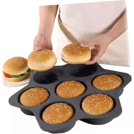 Forme de Silicon pentru Copt, Cyrax, 7 Forme Rotiunde, pentru Burgeri si Prajituri, 38.5 x 4 cm, Negru