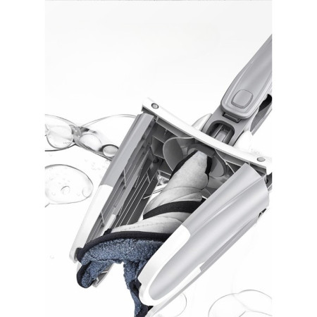 Mop Plat,  cu Sistem de Stoarcere, 4 Lavete Incluse, Lungime Telescopica 140 cm, Argintiu